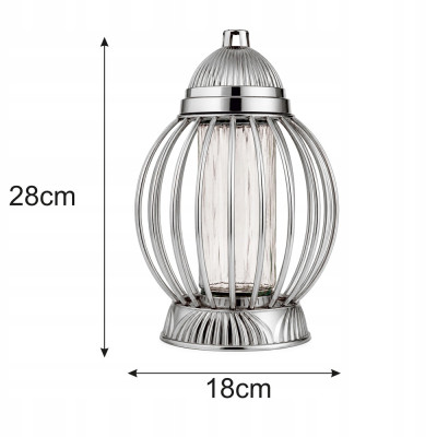 Znicz Lampion Nagrobny Srebrny Kula Chrom 36 cm Wkład LED Gratis