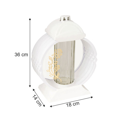 Znicz Lampion Nagrobny Biały 36 cm Złota Róża Medalion + Wkład LED Gratis
