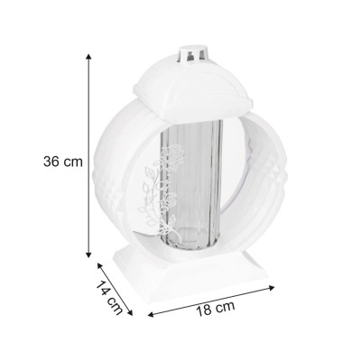 Znicz Lampion Nagrobny Biały 36 cm Srebrna Róża Medalion + Wkład LED Gratis