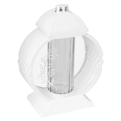 Znicz Lampion Nagrobny Biały 36 cm Srebrna Róża Medalion + Wkład LED Gratis
