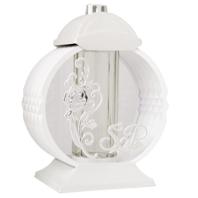 Znicz Lampion Nagrobny Biały 36 cm Róża Srebrna Medalion + Wkład LED Gratis
