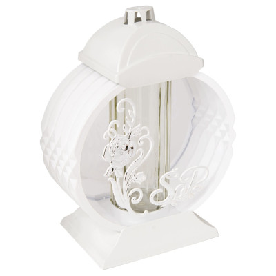 Znicz Lampion Nagrobny Biały 36 cm Róża Srebrna Medalion + Wkład LED Gratis