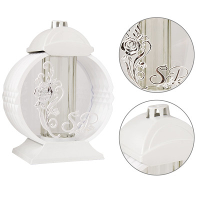 Znicz Lampion Nagrobny Biały 36 cm Róża Srebrna Medalion + Wkład LED Gratis