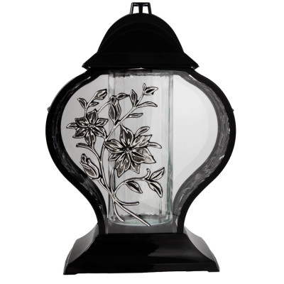 Znicz na Grób Lampion Złoty 33,5 cm Krzyż Kwiaty + WKŁAD LED GRATIS