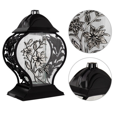 Znicz na Grób Lampion Złoty 33,5 cm Krzyż Kwiaty + WKŁAD LED GRATIS