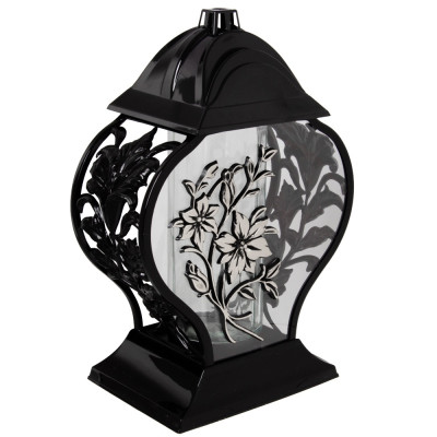 Znicz na Grób Lampion Złoty 33,5 cm Krzyż Kwiaty + WKŁAD LED GRATIS