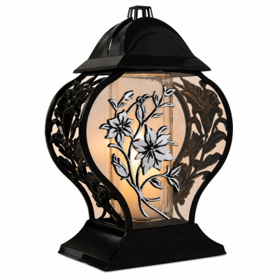 Znicz na Grób Lampion Złoty 33,5 cm Krzyż Kwiaty + WKŁAD LED GRATIS