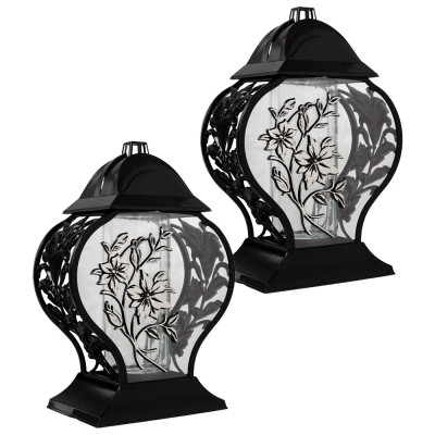 Znicz na Grób Lampion Złoty 33,5 cm Krzyż Kwiaty + WKŁAD LED GRATIS