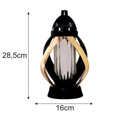 Znicz na Grób 28,5 cm Czarny Złote Zdobienia + Wkład LED GRATIS