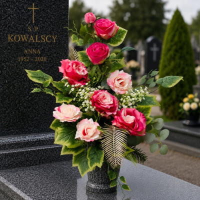 Stroik Na Grób Wiązanka + Bukiet do Wazonu Kompozycja Nagrobna na Cmentarza