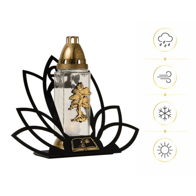 Znicz z wkładem LED Lotos Czarny Kapliczka Wszystkich Świętych na Grób 27cm
