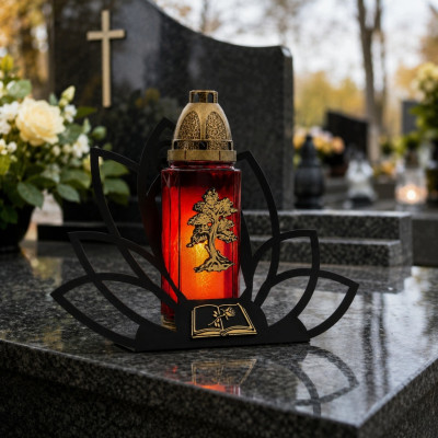Znicz Lotos Czarny Kapliczka + Wkład LED Na wszystkich Świętych na grób