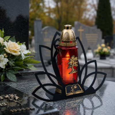 Znicz Lotos Czarny Kapliczka + Wkład LED Na wszystkich Świętych na grób