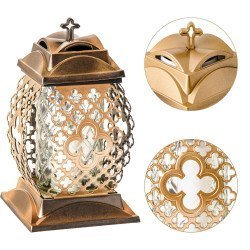 Złoty Znicz Ażurowy Na Grób Na Wszystkich Świętych Duży Lampion 33cm
