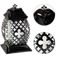 Czarny Znicz Ażurowy Na Grób Na Wszystkich Świętych Duży Lampion 33cm