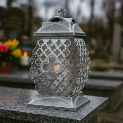 Znicz Srebrny Ażurowy Na Grób Na Wszystkich Świętych Duży Lampion 33cm