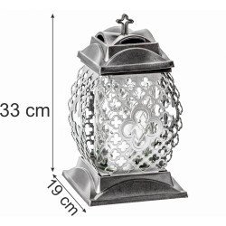 Znicz Srebrny Ażurowy Na Grób Na Wszystkich Świętych Duży Lampion 33cm
