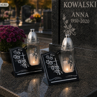 Duży Znicz LED Księga Czarna Wazon Biały Lamel Srebrny Wszystkich Świętych